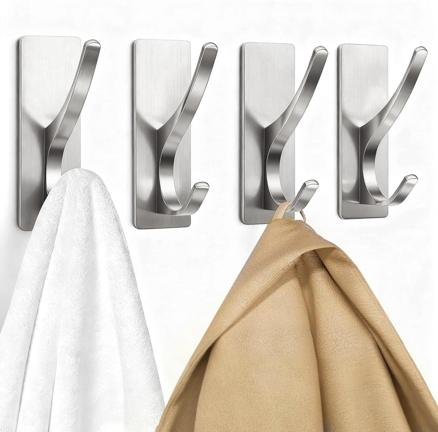 4 PCS Brushed Nickel Self Adhesive Coat Hooks 13LB Strong Stainless Wall Hook