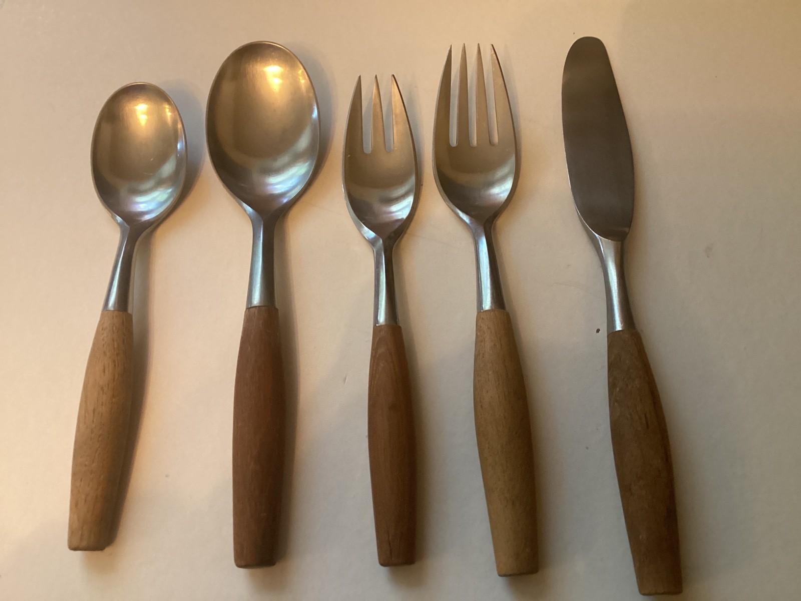 5 Pc DANSK Germany Wood Handle Flatware Forks Spoons Knife. See all photos.