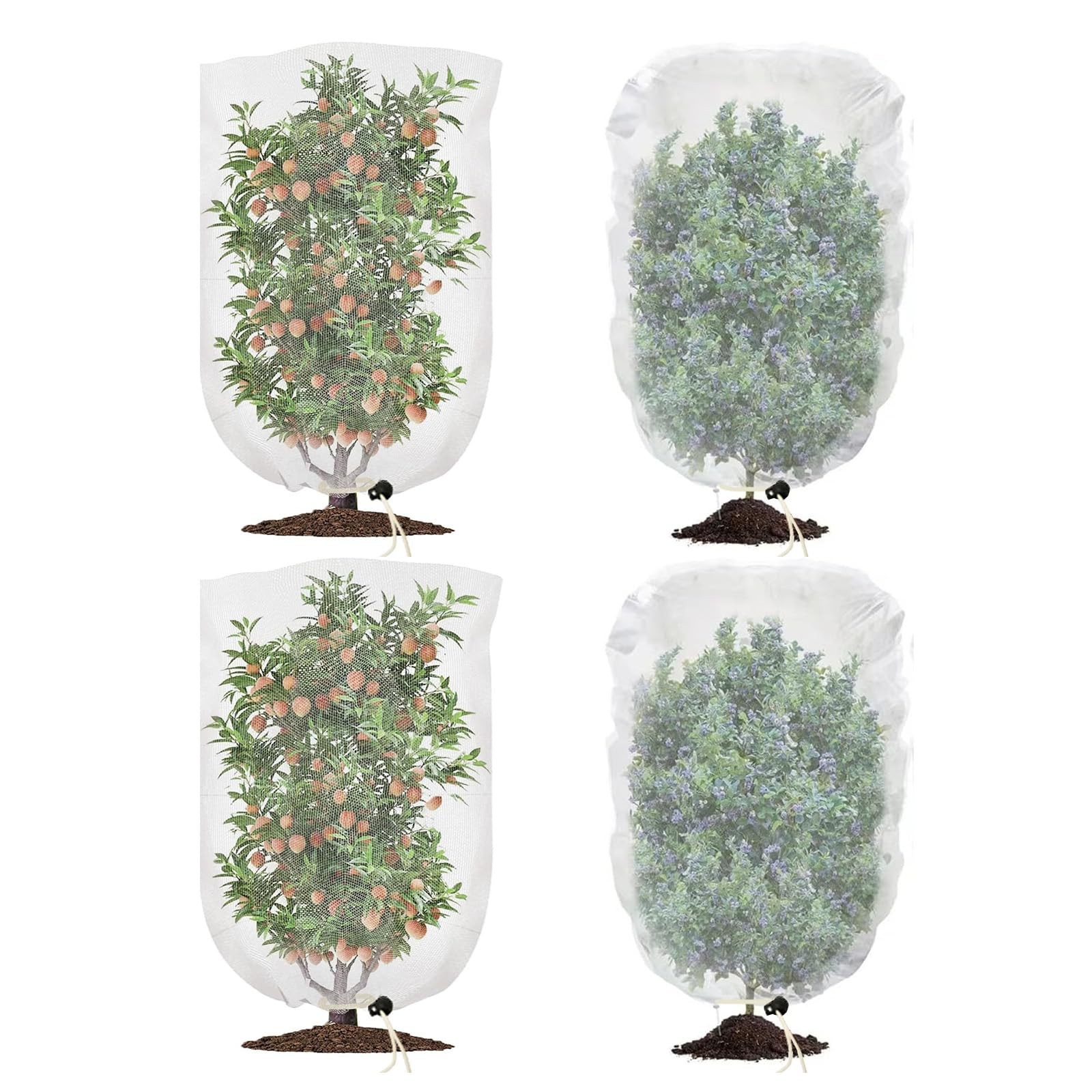 KYOEON Fruit Protection Bags with Drawstring, 4 Packs 3.3 x 2.6Ft, White
