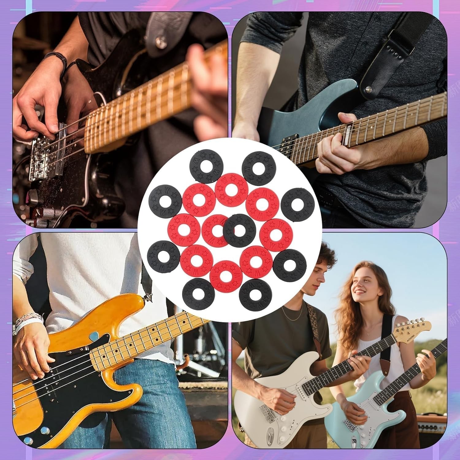 24PCS Silicone Guitar Strap Locks - Secure Strap Blocks & Rubber Strap Locks, Bl