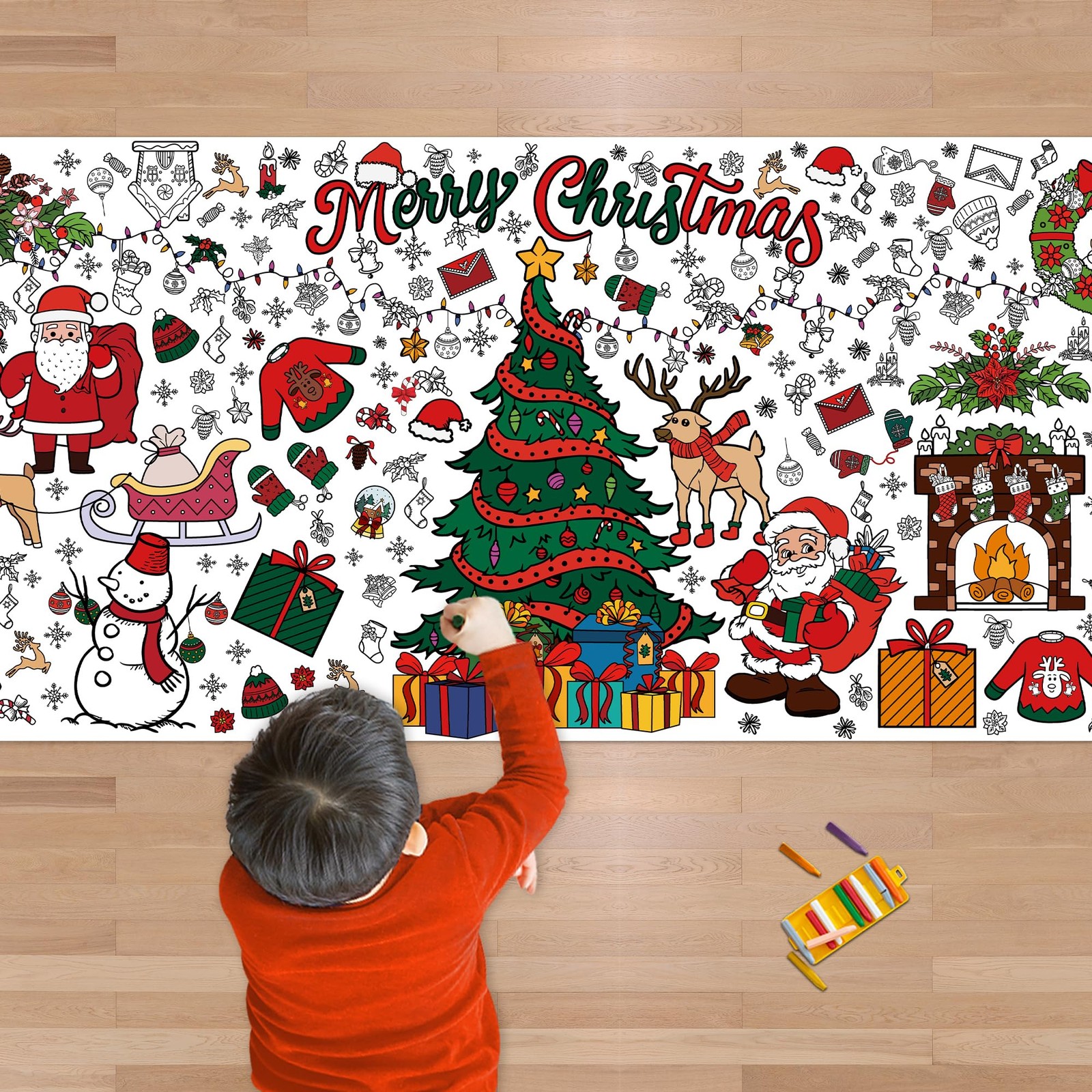Xmas Giant Coloring Poster/Tablecloth-Christmas Crafts for Kids-30 x 72 Inches J