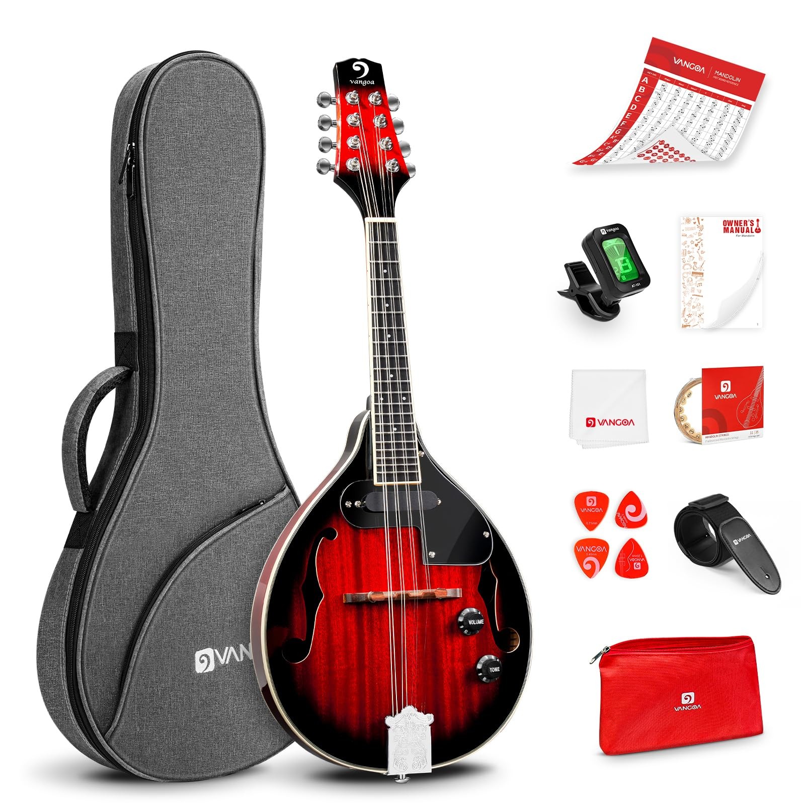 Vangoa Mandolin Musical Instrument A Style 27.5 inch, Redburst Mahogany