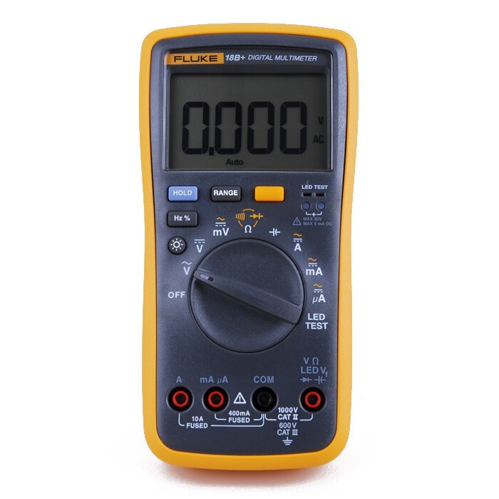 Fluke 18B+ AC/DC Voltage Current Digital Multimeter Auto/Manual Range LED Test