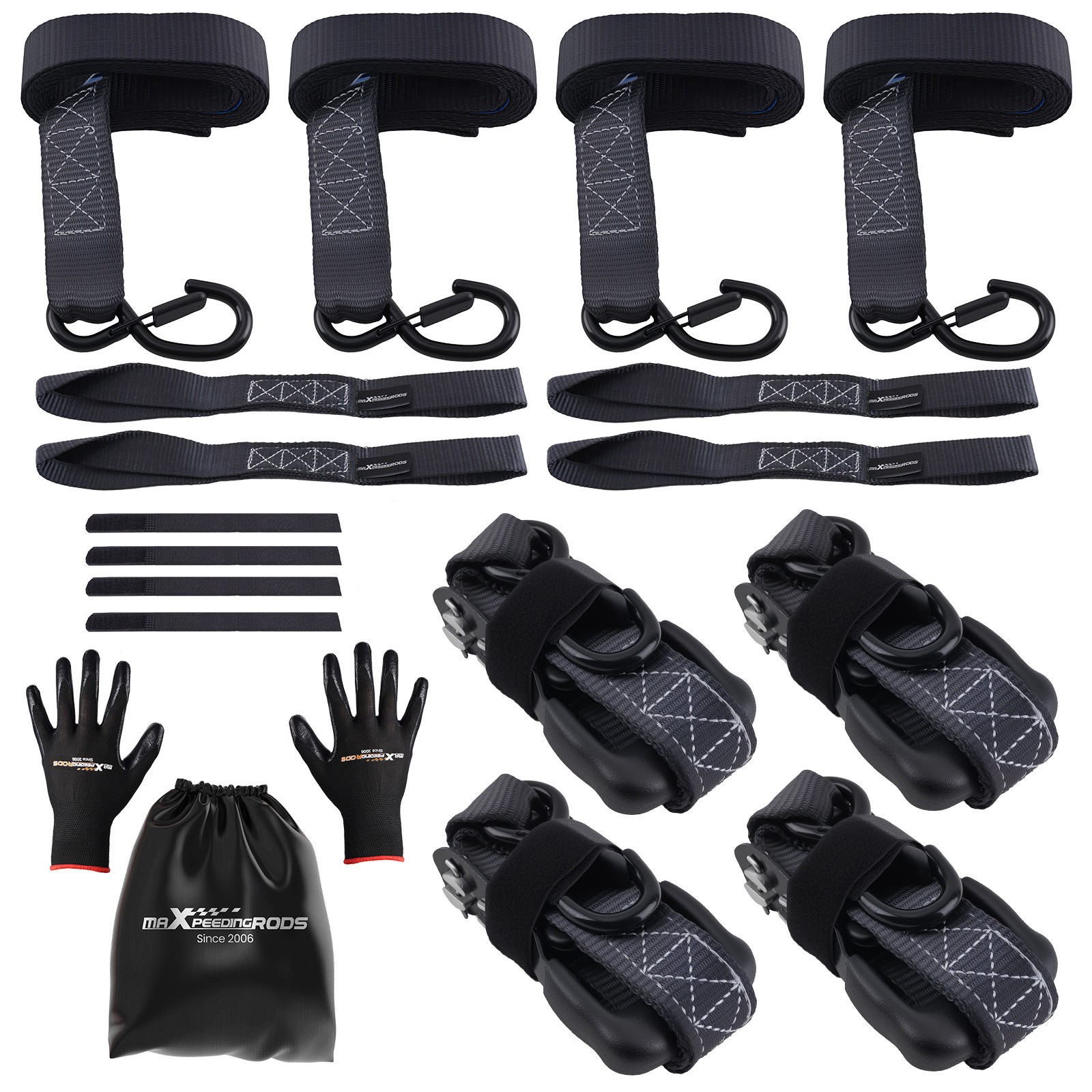 Black 4 Pack Ratchet Tie Down Straps 1.6in x 8ft 5208 lb for Truck 1.6'' x 8'