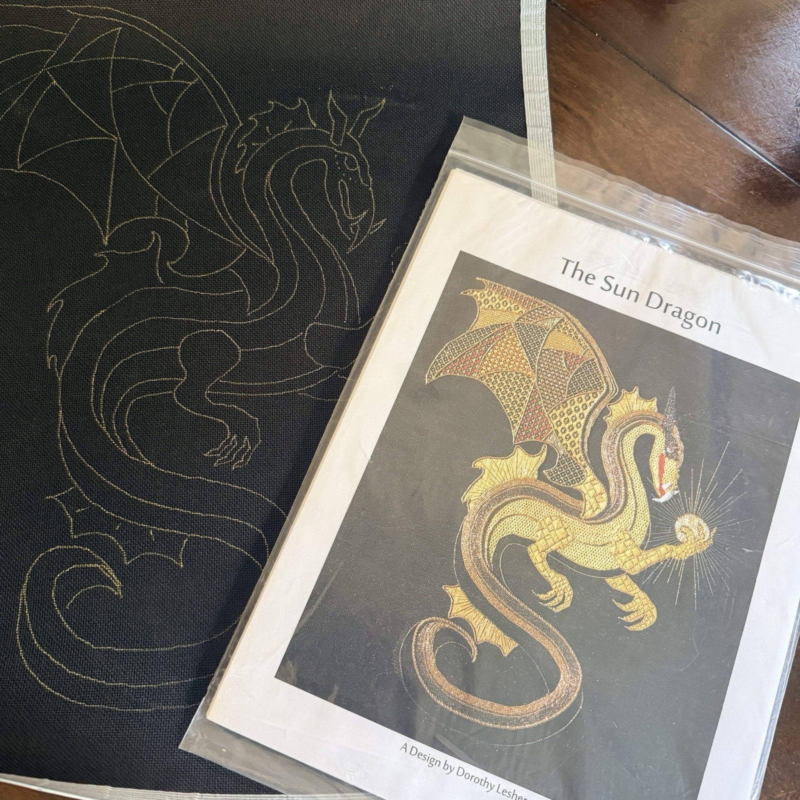 Vintage Dorothy Lesher The Sun Dragon Needlepoint Canvas & Instructions