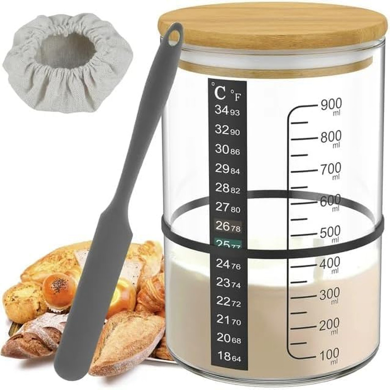 Pro Sourdough Bread Starter Kit - 34 Oz Sourdough Jar with 5 Unique Features for