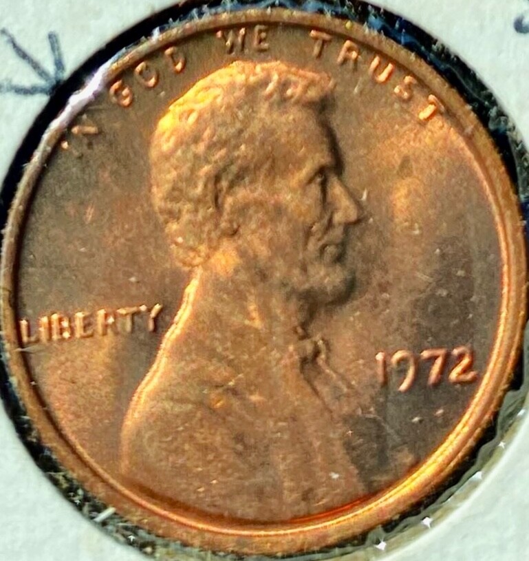 1972 Lincoln Cent Spike Head Die Crack/Break - Between IN and GOD