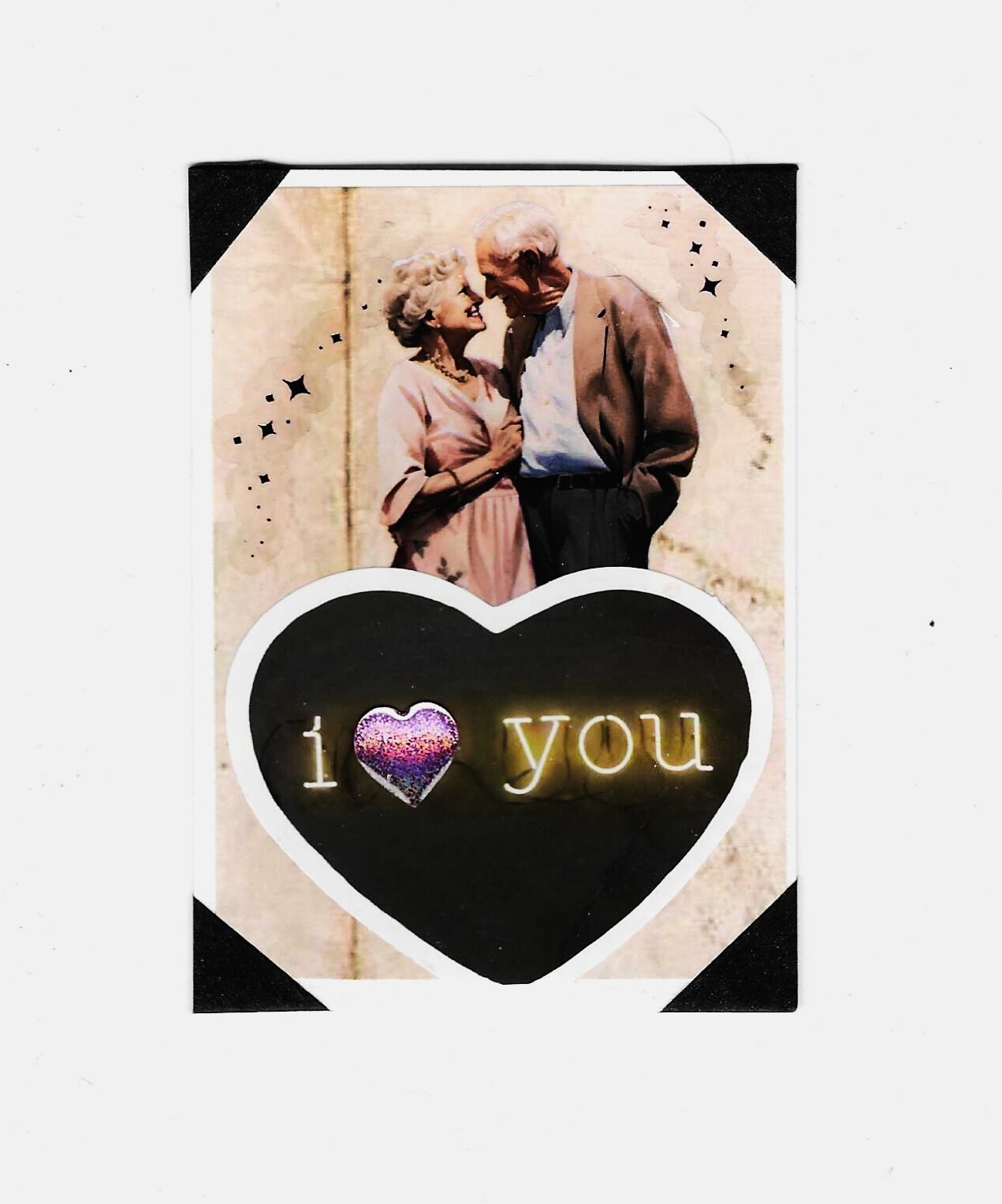 ACEO Art Trading Card ATC Original Elderly Couple I Love You Pink Gem OOAK