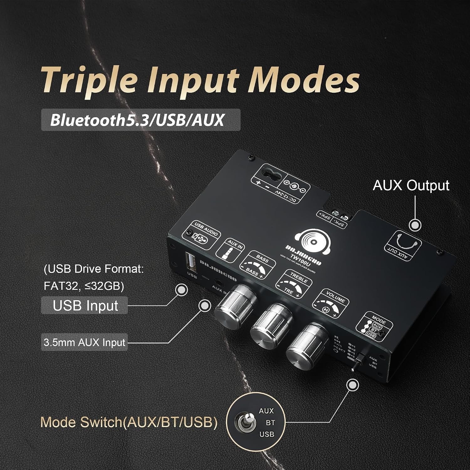 TW100U 100W Mono Bluetooth 5.3 Amplifier Board, TPA3116D2 Digital Power Amp Modu