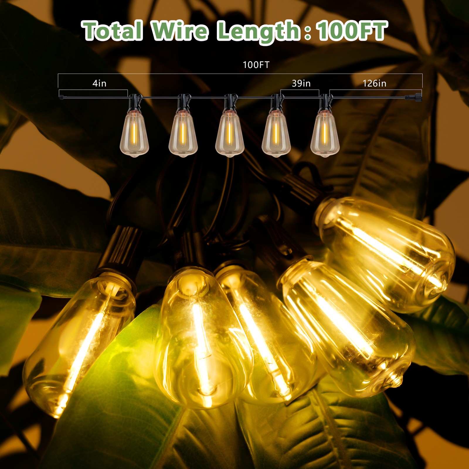100FT Solar String Lights Outdoor Waterproof Patio w Remote Control 32 ST38 Bulb