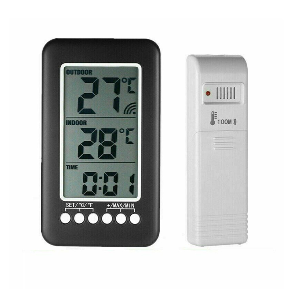 Wireless LCD Digital Thermometer Clock Indoor/Outdoor ℃/℉ Temperature Meter