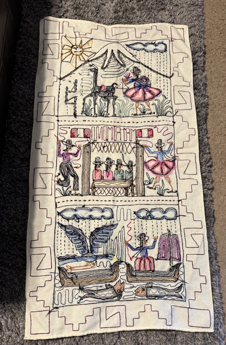 Vintage Peruvian Embroidered Textile Wall Hanging Folk Art Blanket