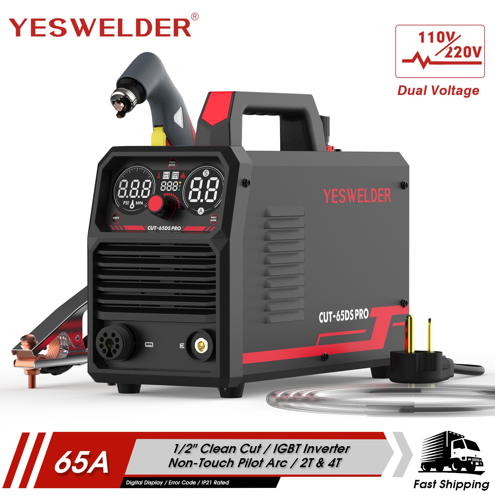 65A Non HF Plasma Cutter, 110V/220V Non-Touch Pilot ARC Cutting Machine
