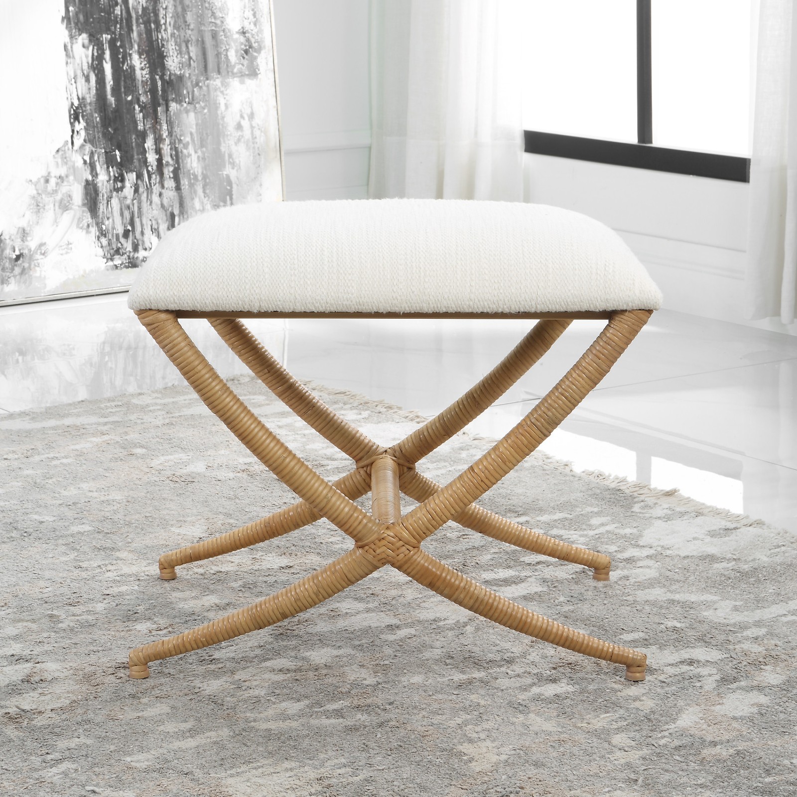 Uttermost 23751 Expedition 24"W Bench - White / Woodtone