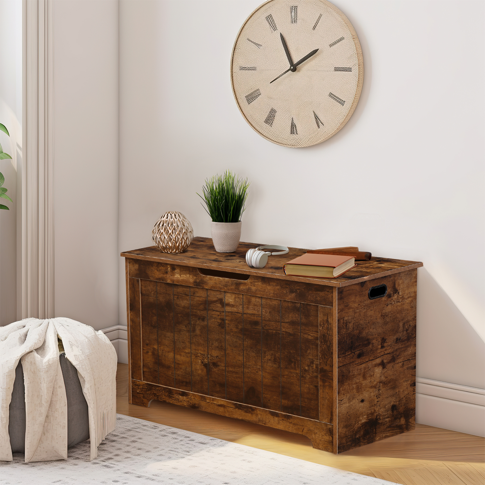 Wooden Toy Chest Storage Toy Box Entryway Bench with 2 Safty Hinge for Bedroom