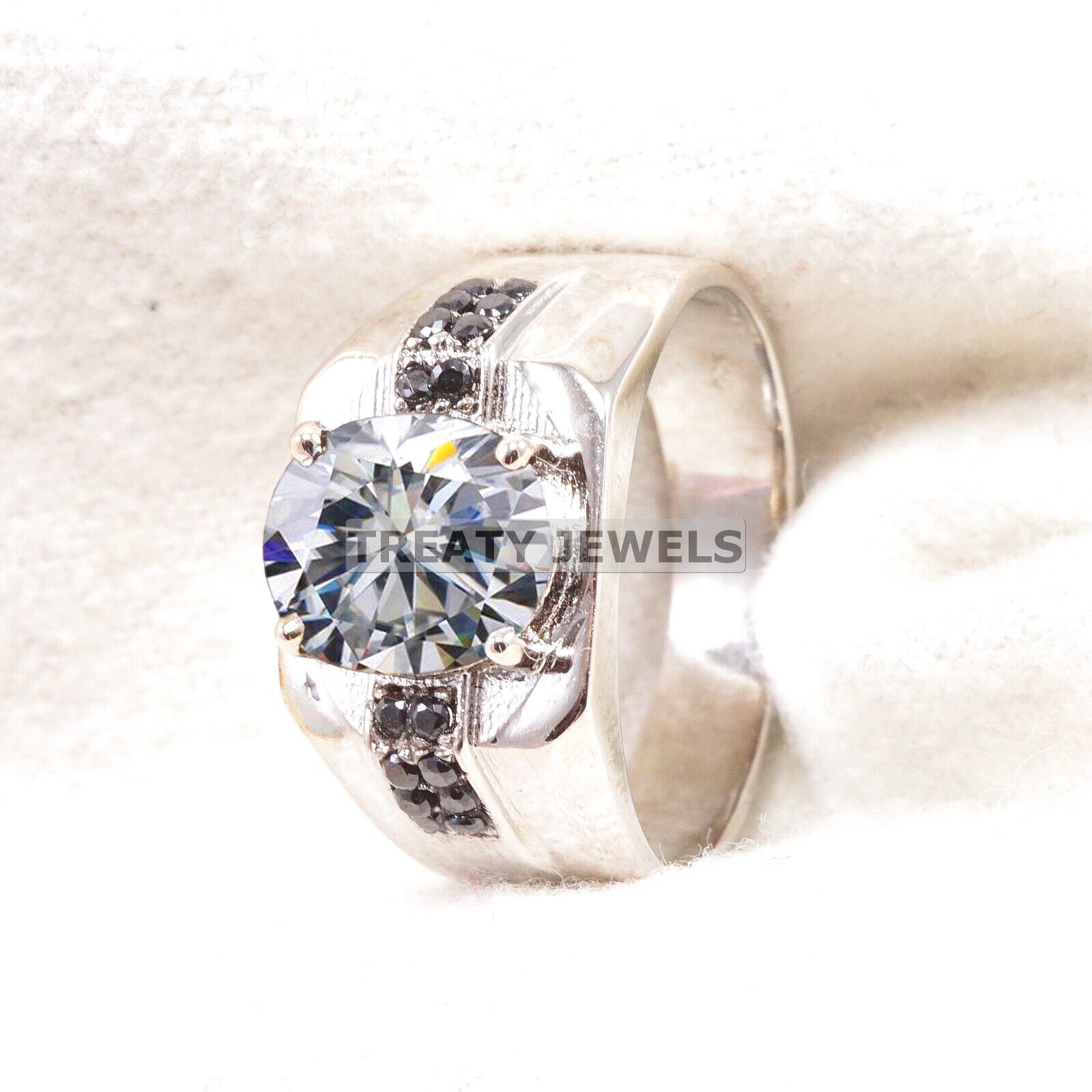 Moissanite Oval Cut Gemstone With 14K Solid White Gold Ring For Men's #B325
