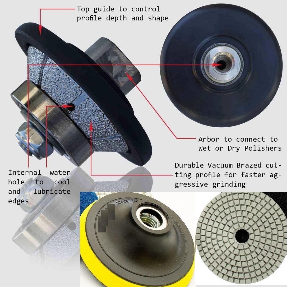 3/8" Bevel bullnose E10 10mm Diamond Router 5 Step 4" Granite Pad Concrete Stone
