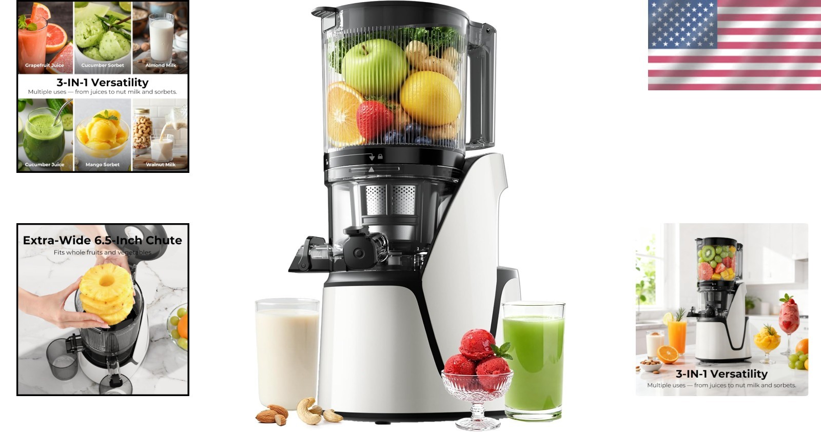 High-Performance Cold Press Juicer with Auto-Reversing & Dishwasher Safe Design