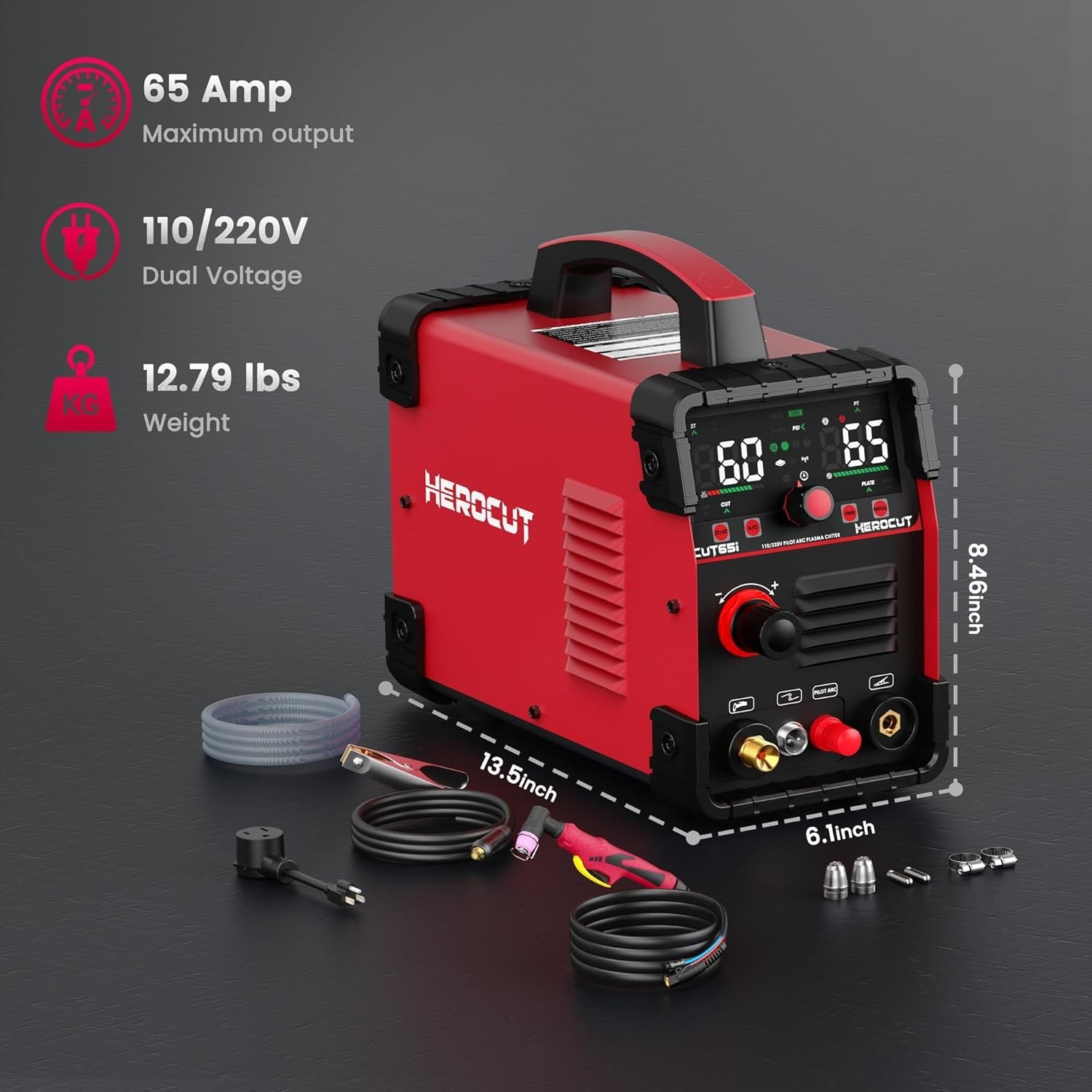 65A Dual Voltage Plasma Cutter Machine with Non-Touch Pilot Arc Functionality