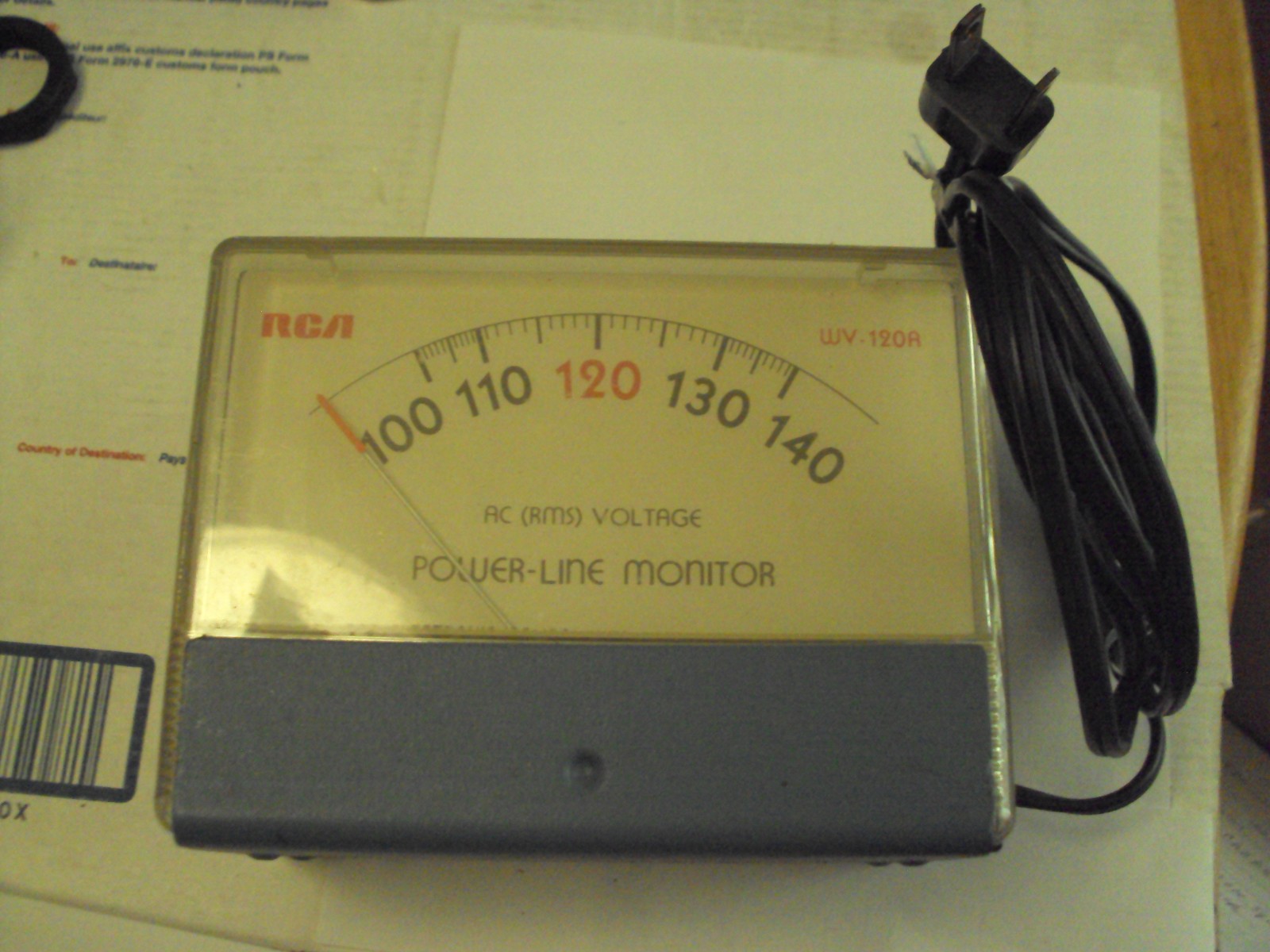 AC POWER-LINE VOLTAGE MONITOR 120VAC; RCA WV-120A works; 2 wire cord and recept.
