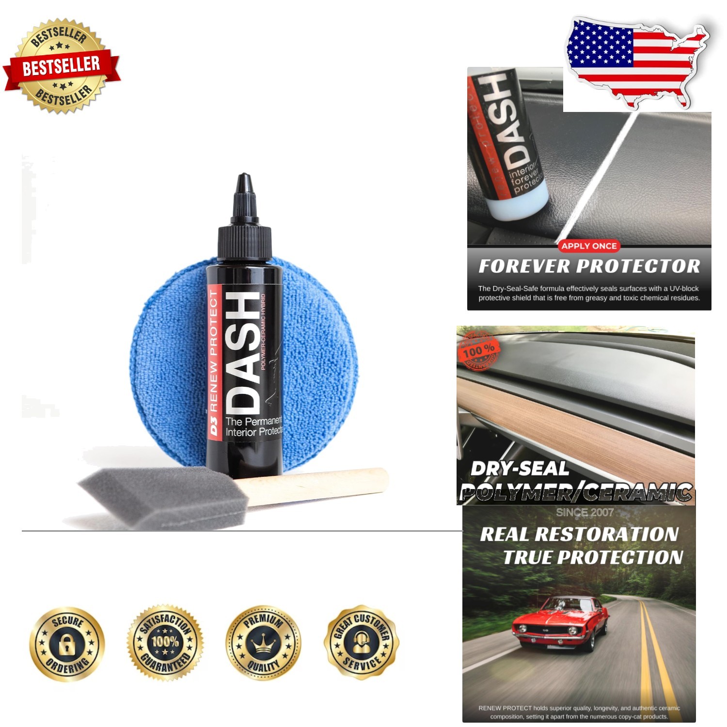 DASH Ceramic Protectant: Sticky Dash Repair, Vinyl/Leather, UV Block, Low-Glare