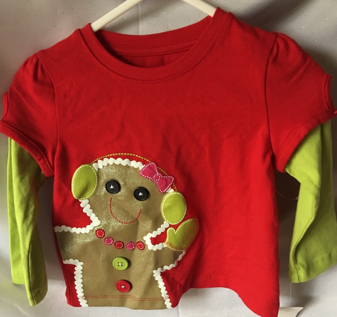 J KHAKI GIRLS CUTE GINGERBREAD GIRL LONG SLEEVE LAYERED LOOK TEE SZE 18 MTHS-NEW
