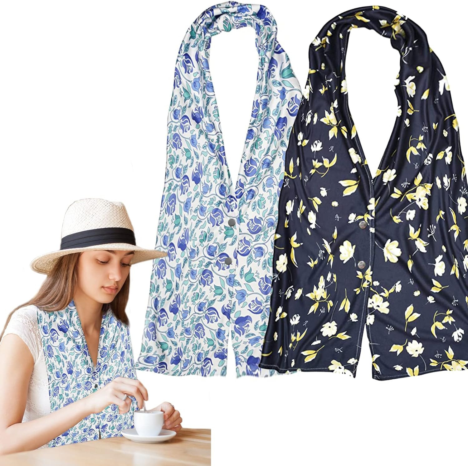 2 Pack Adult Bib Dining Scarf for Women Microsuede Washable Reusable Food Clothi