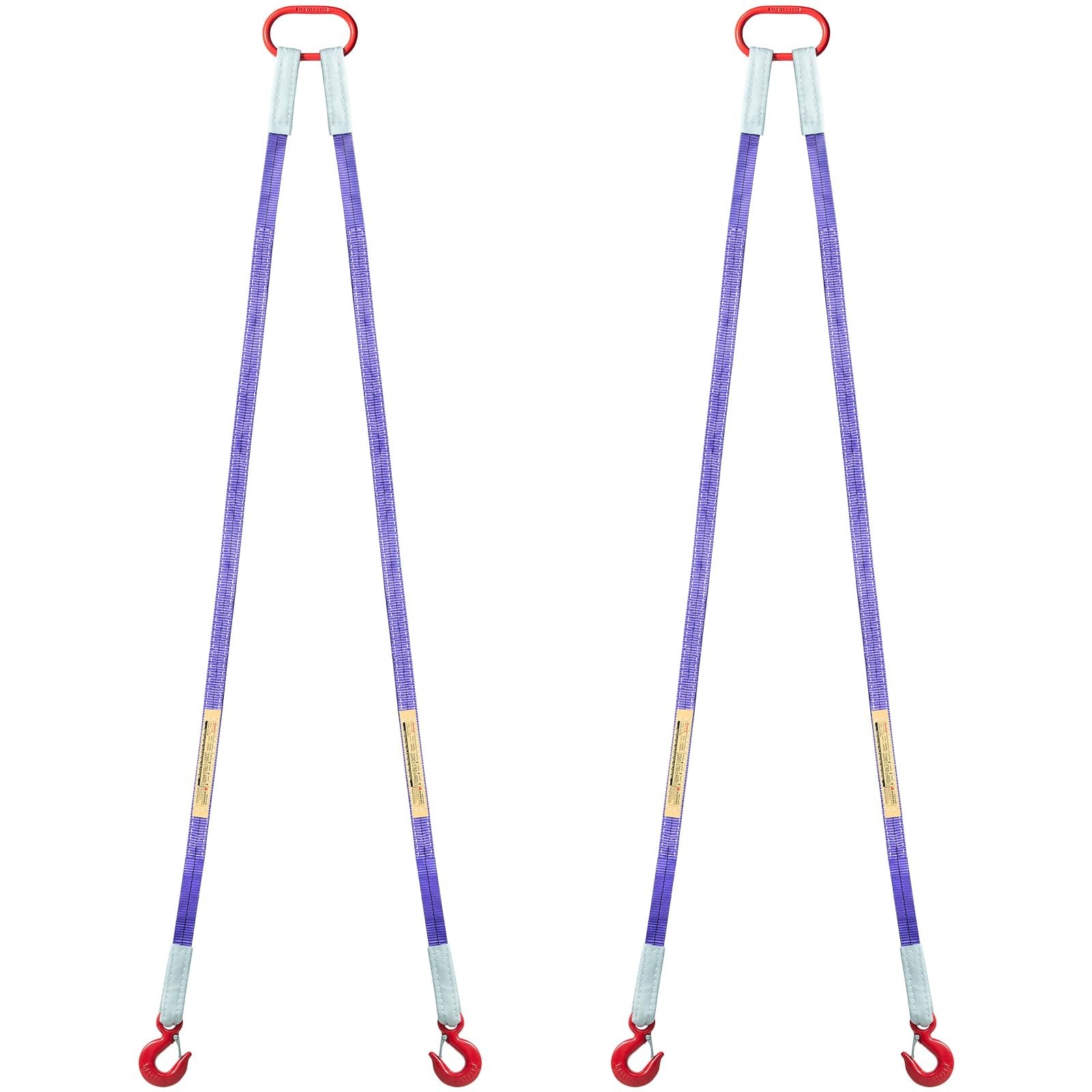 Purple 2-Leg Polyester Web Bridle Sling Assembly, 2-Pack, 5 ft x 1 in Lifting...