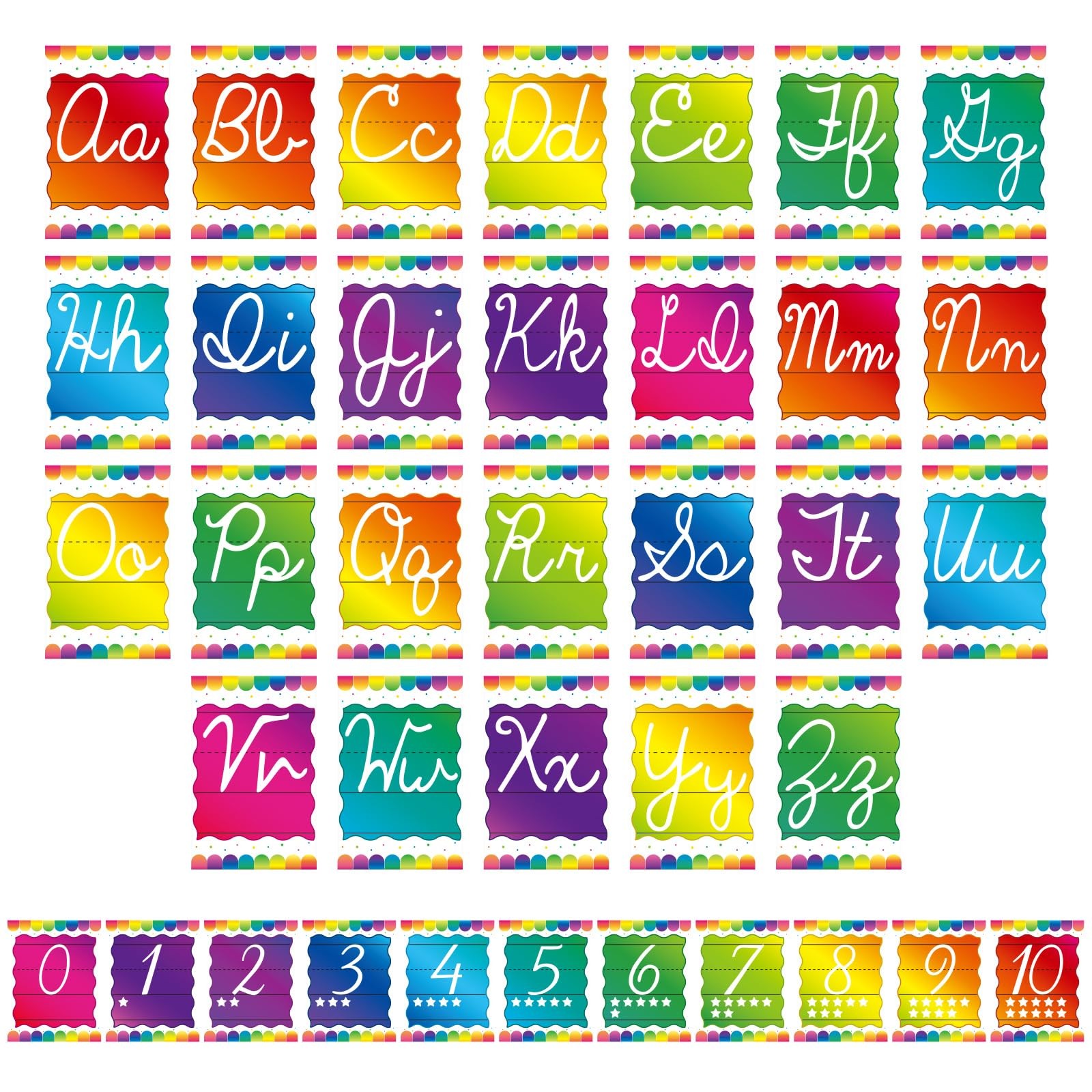 Gilprop 37 Pcs Rainbow Cursive Alphabet Line for Classroom Wall Cursive Alpha...