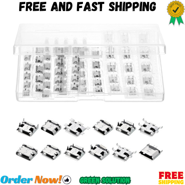 60PCS Micro USB Port Replacement Kit Charging Socket Connector Silver Set