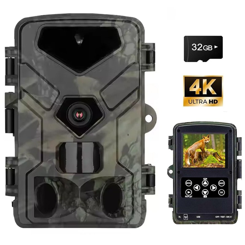 Trail Camera 50MP 4K Wildlife Hunting Game Night Vision Waterproof Cam 32G Card