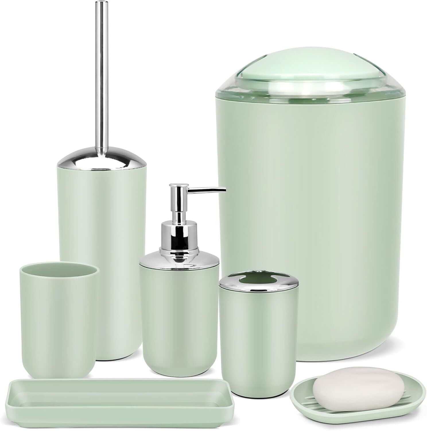 Bathroom Accessory Set, Green Bathroom Set, Bathroom Accessory 7 Piece Set