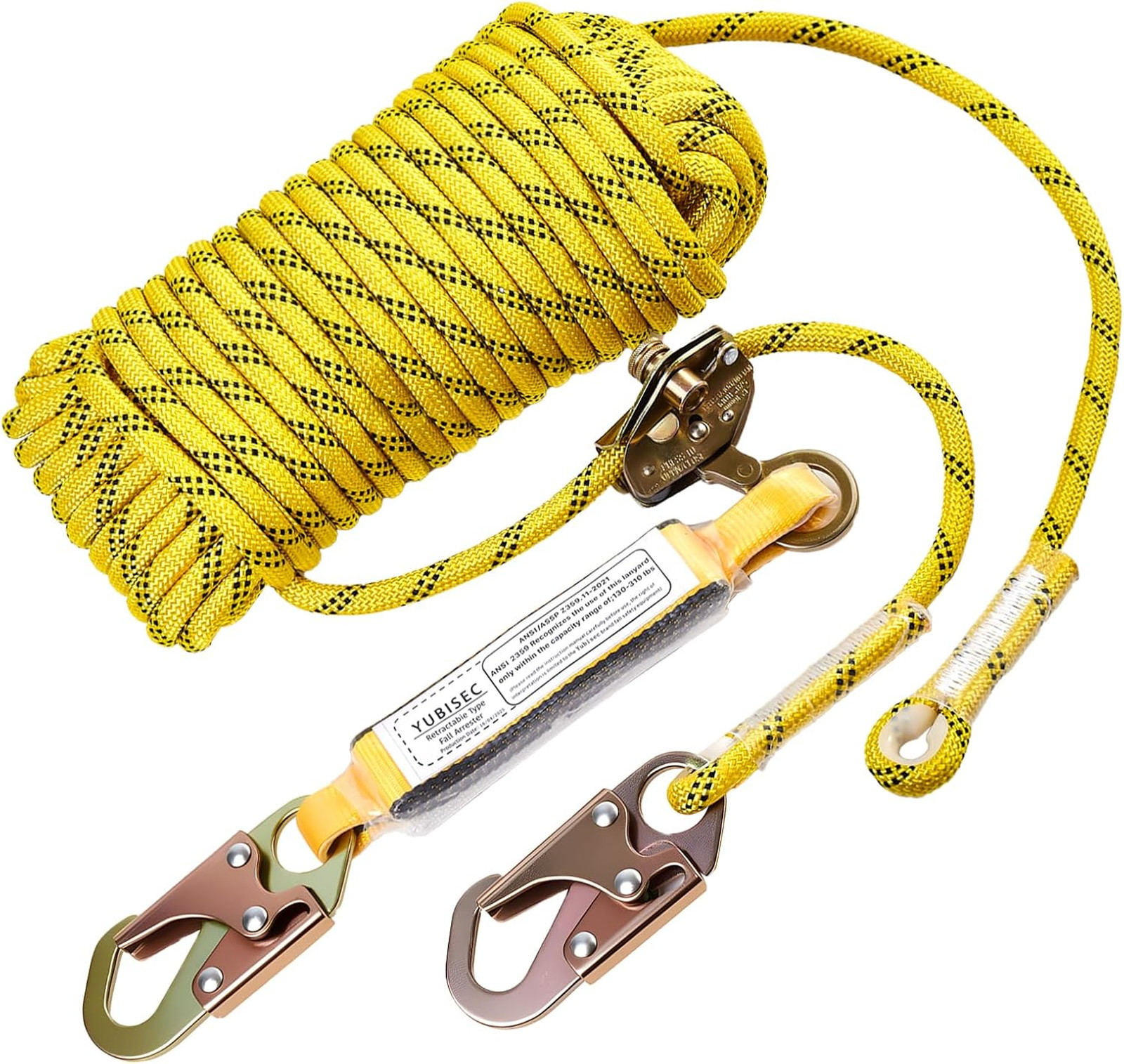 Rope Harness Safety Lanyard 50FT, Vertical Lifeline Assembly with Grab Snap