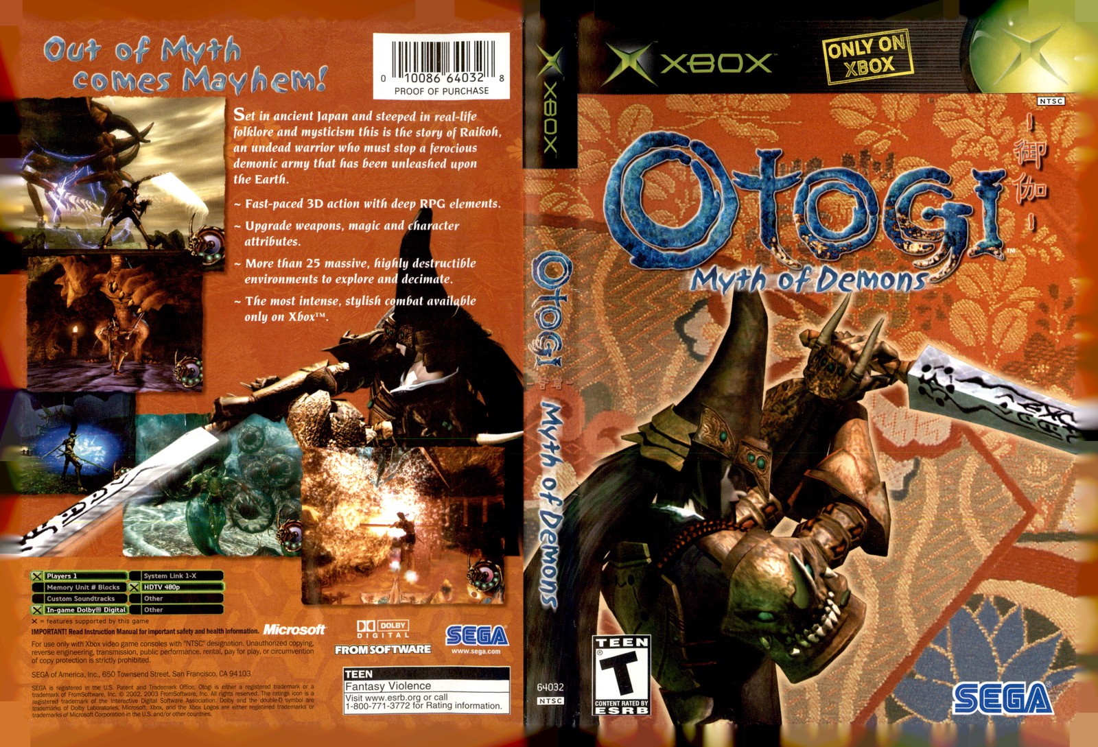 Otogi Myth Of Demons Microsoft Xbox Art Insert Only Used Condition No Game