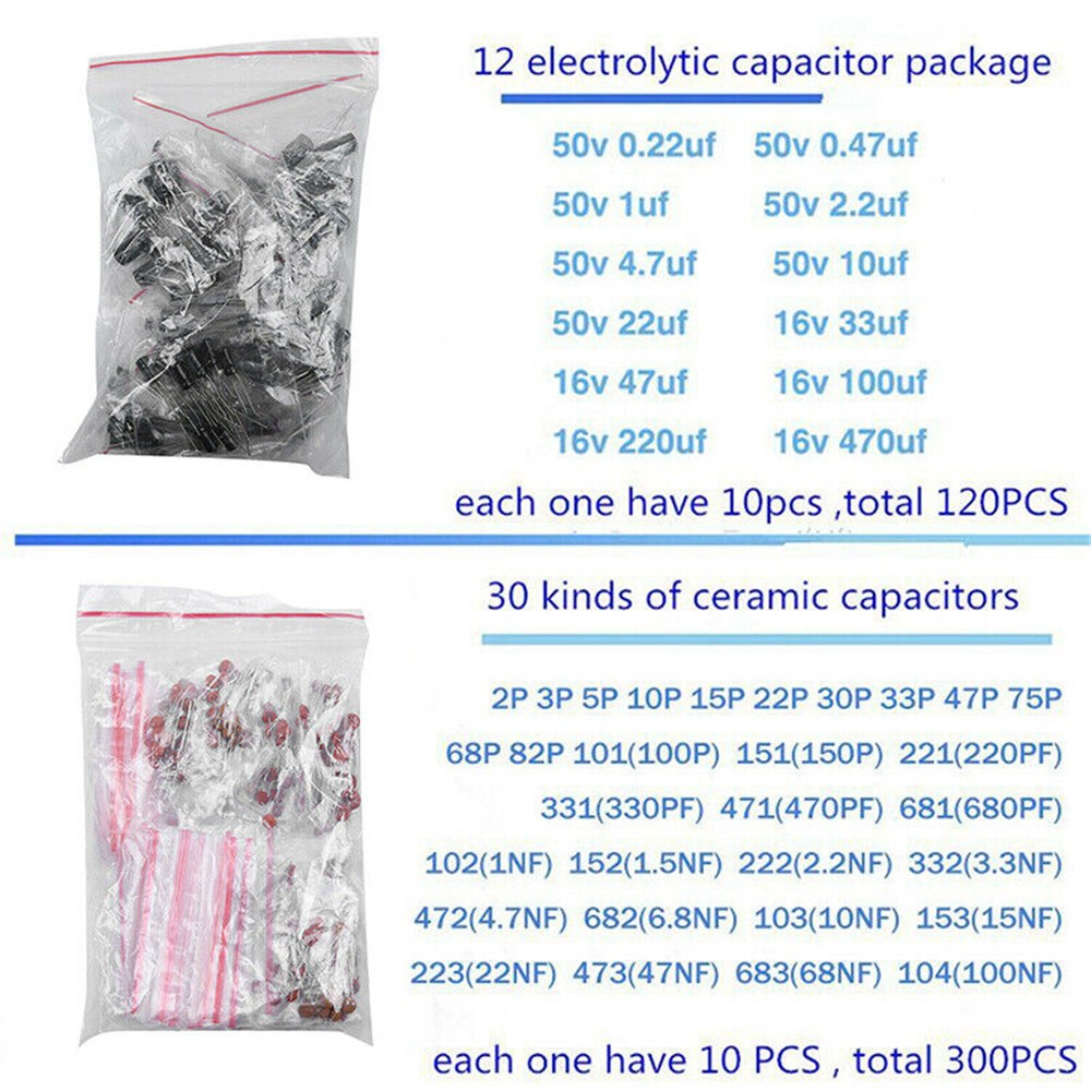 Electronic Components Kit 1390PCS LED Diodes Resistors Electrolytic Capacitors g