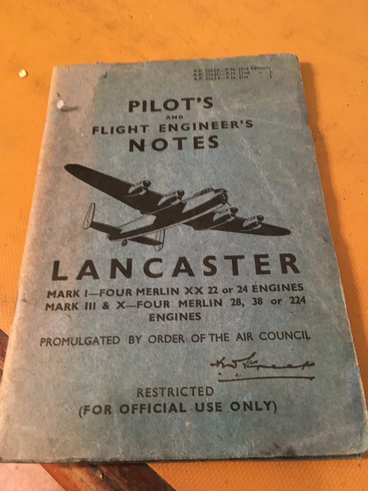 Lancaster Mark I,  Mark III & Mark X with Merlin Engines  Pilots Notes POH