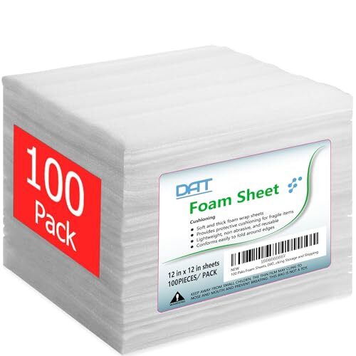 100 Pack Foam Sheets, 12" x 12", 1/16" Thickness, Foam Wrap Cushioning Materi...