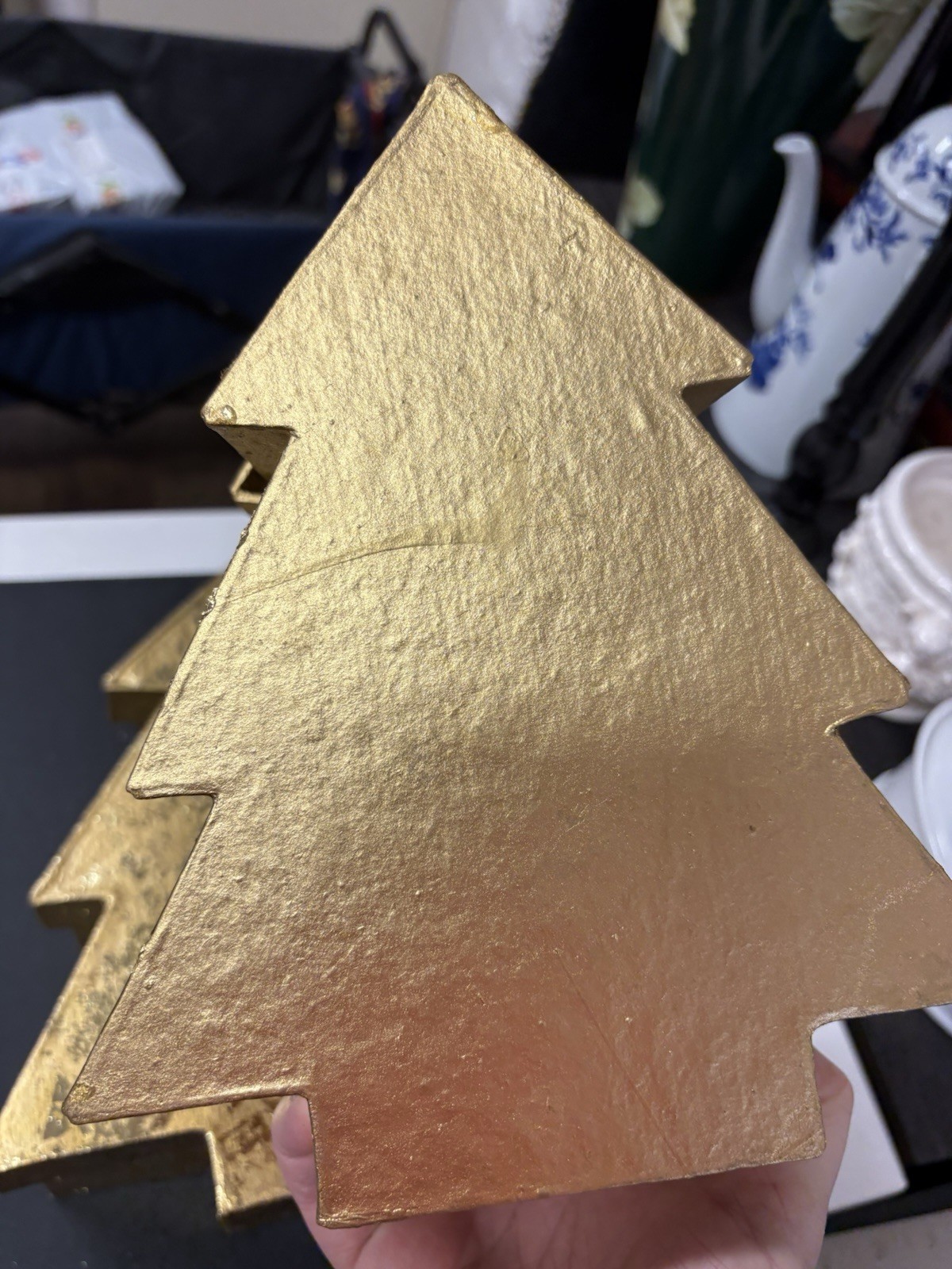 2 STAR AND 2 CHRISTMAS TREE NESTING BOXES GOLD