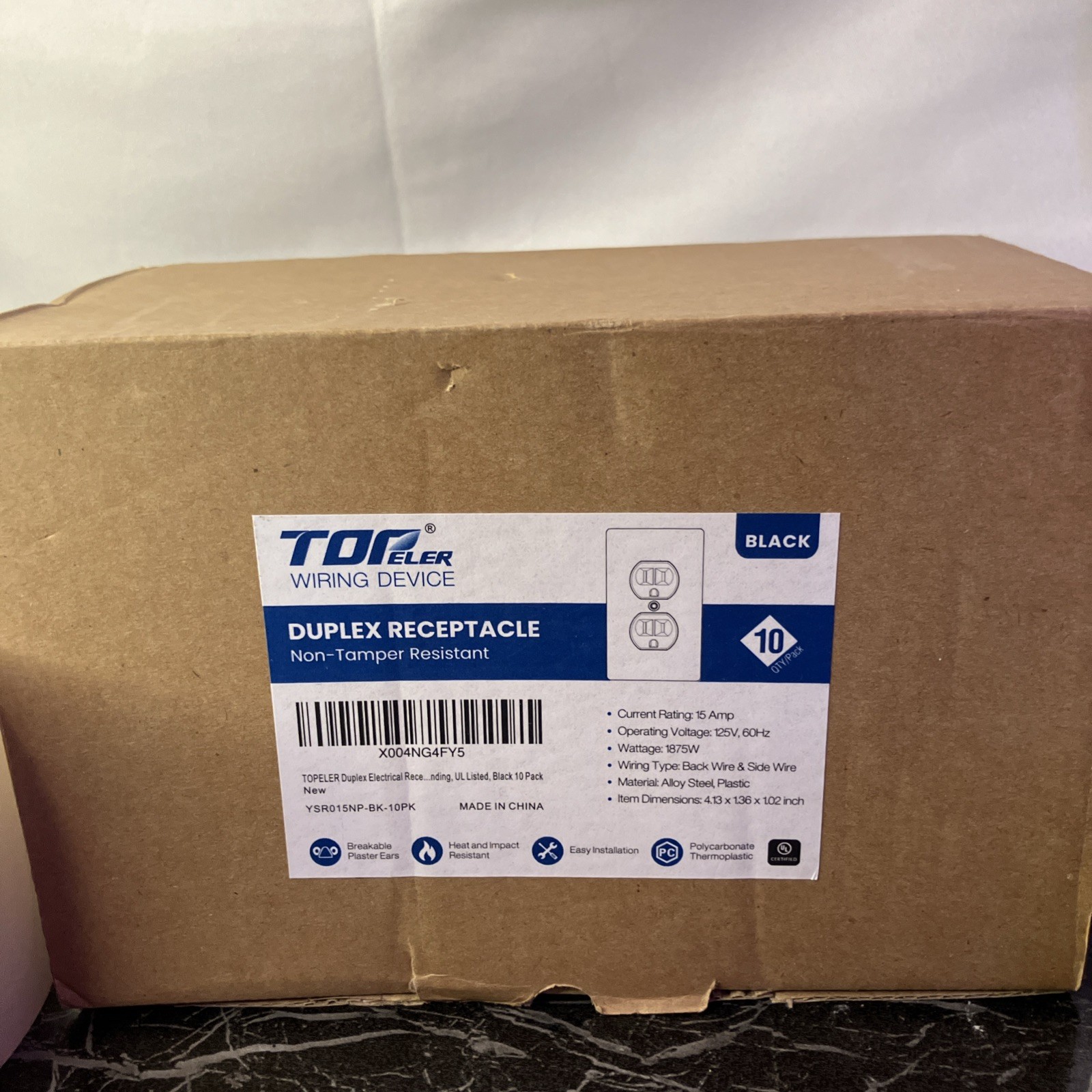 Lot of (10) New, BLACK  TopELER receptacle,none- TamperResistant20Amp 120 volt@A