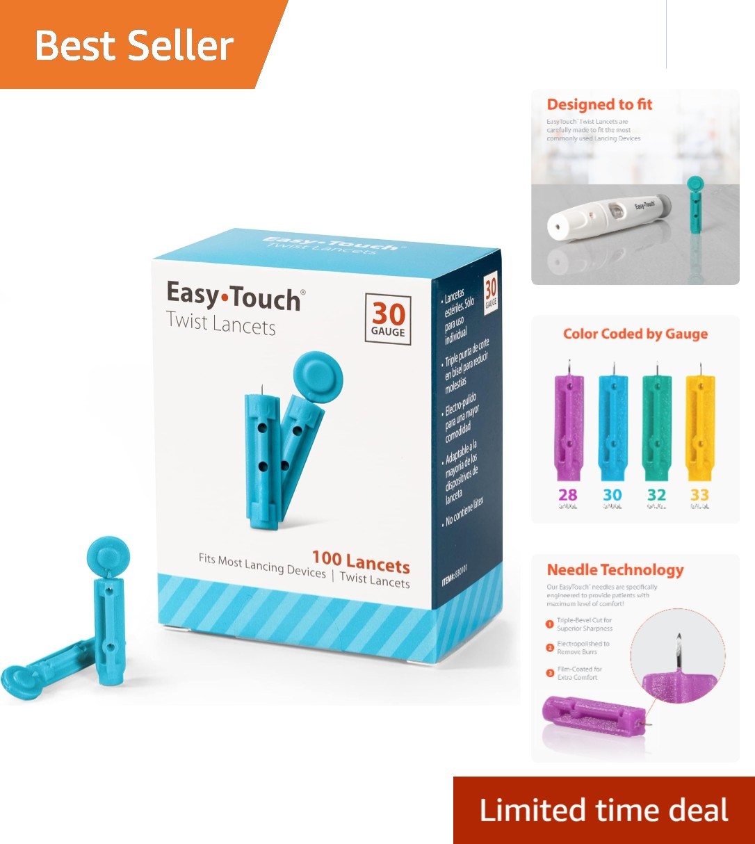 Ultra-Fine 30G Twist Lancets - Comfortable & Reliable Blood Testing (100 Ct)