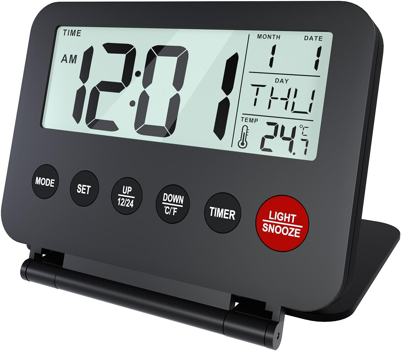 Small Digital Travel Alarm Clock Foldable Battery-Operated Clock with Backlight,