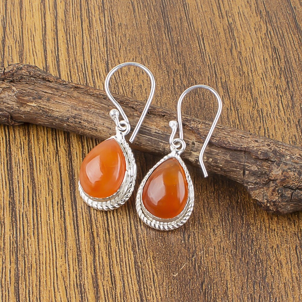 Natural Carnelian Gemstone Earrings 925 Sterling Silver Indian Jewelry For Women