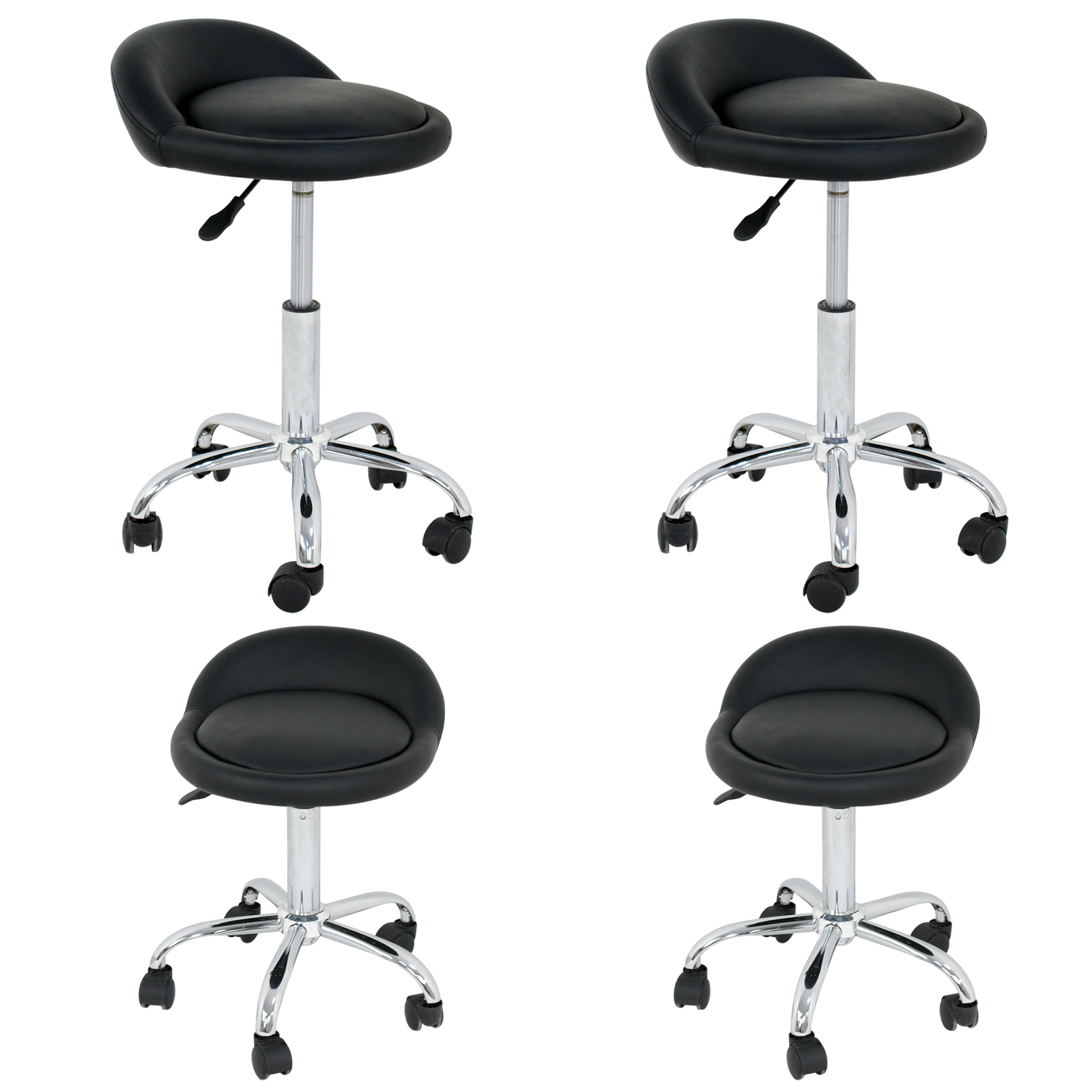 Hydraulic Adjustable Set of 4 Rolling Massage Salon Spa Stools Open Back Chairs
