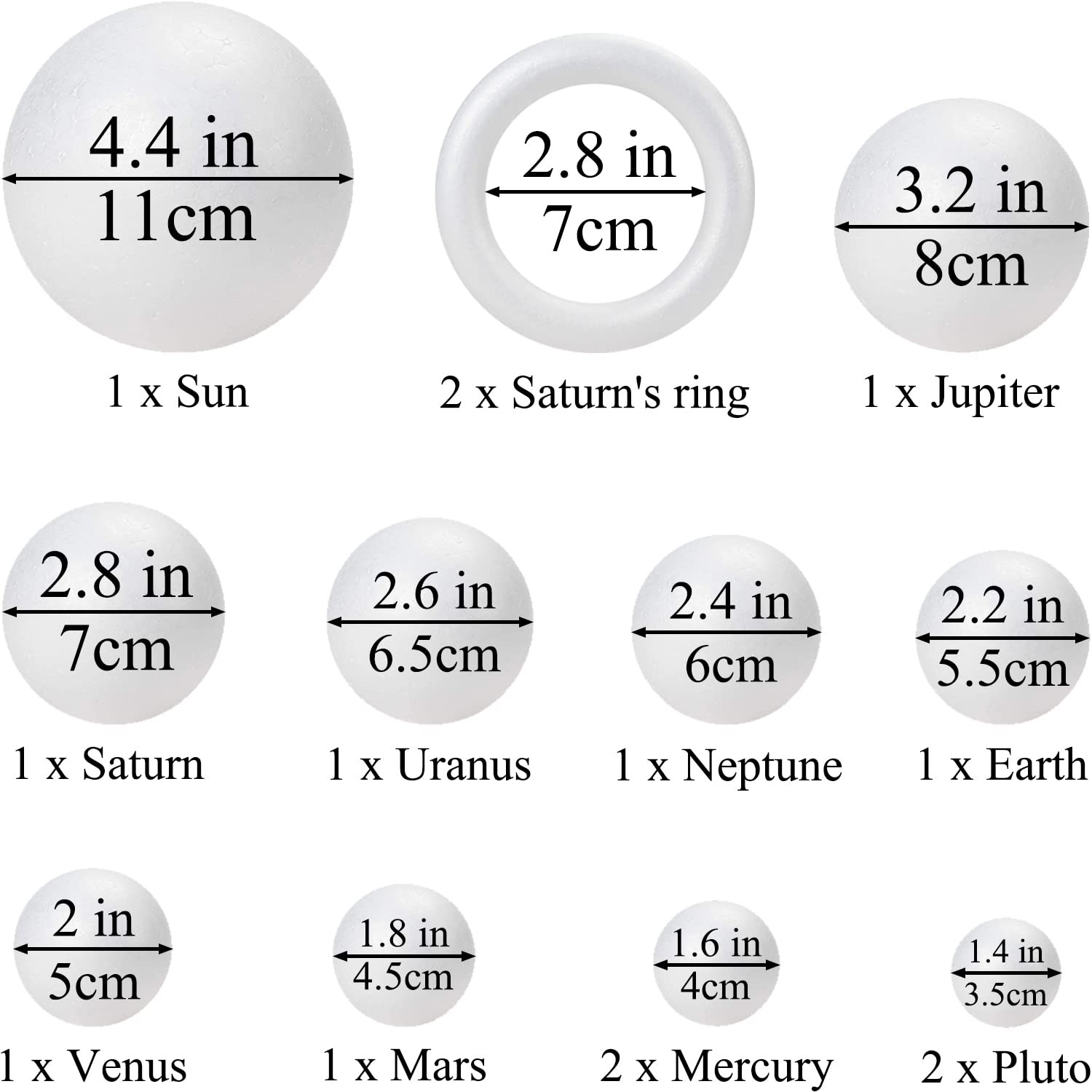 48PCS Solar System Model Foam Ball Kit Includes 10 Sizes Polystyrene Spheres ...