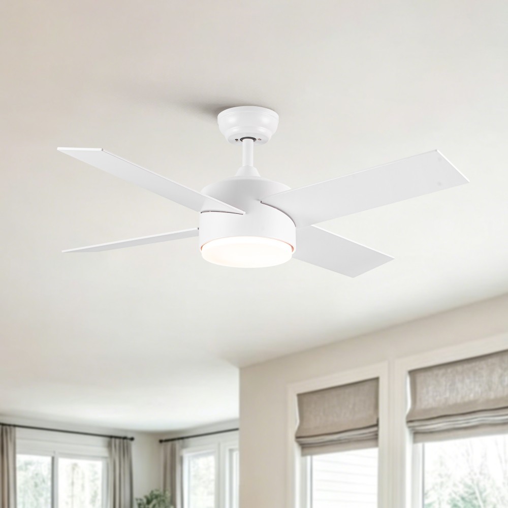 Matte White Modern Fan 44" Ceiling Fan with Lights & Remote for Living Room