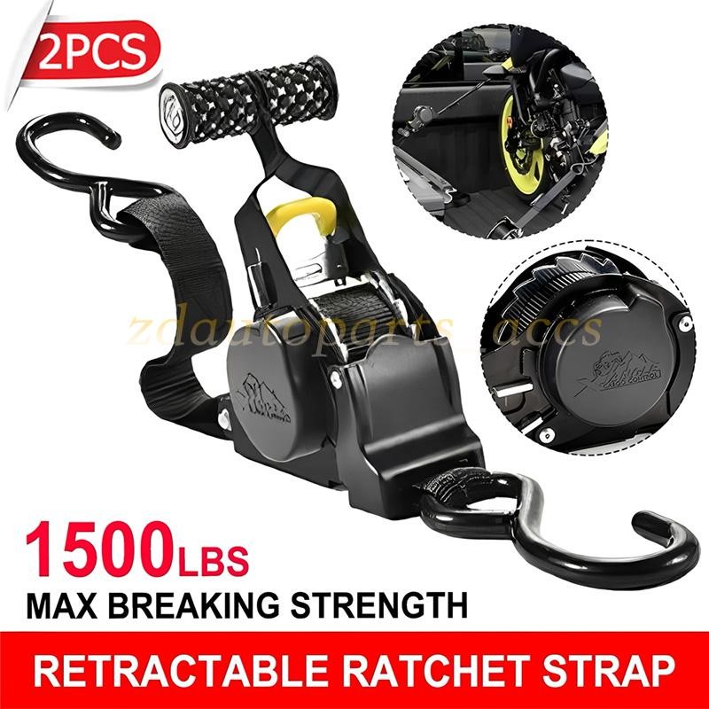 🔥 2-Pack 10FT Retractable Ratchet Tie-Down Straps | 1500LBS Heavy-Duty | S-Hook