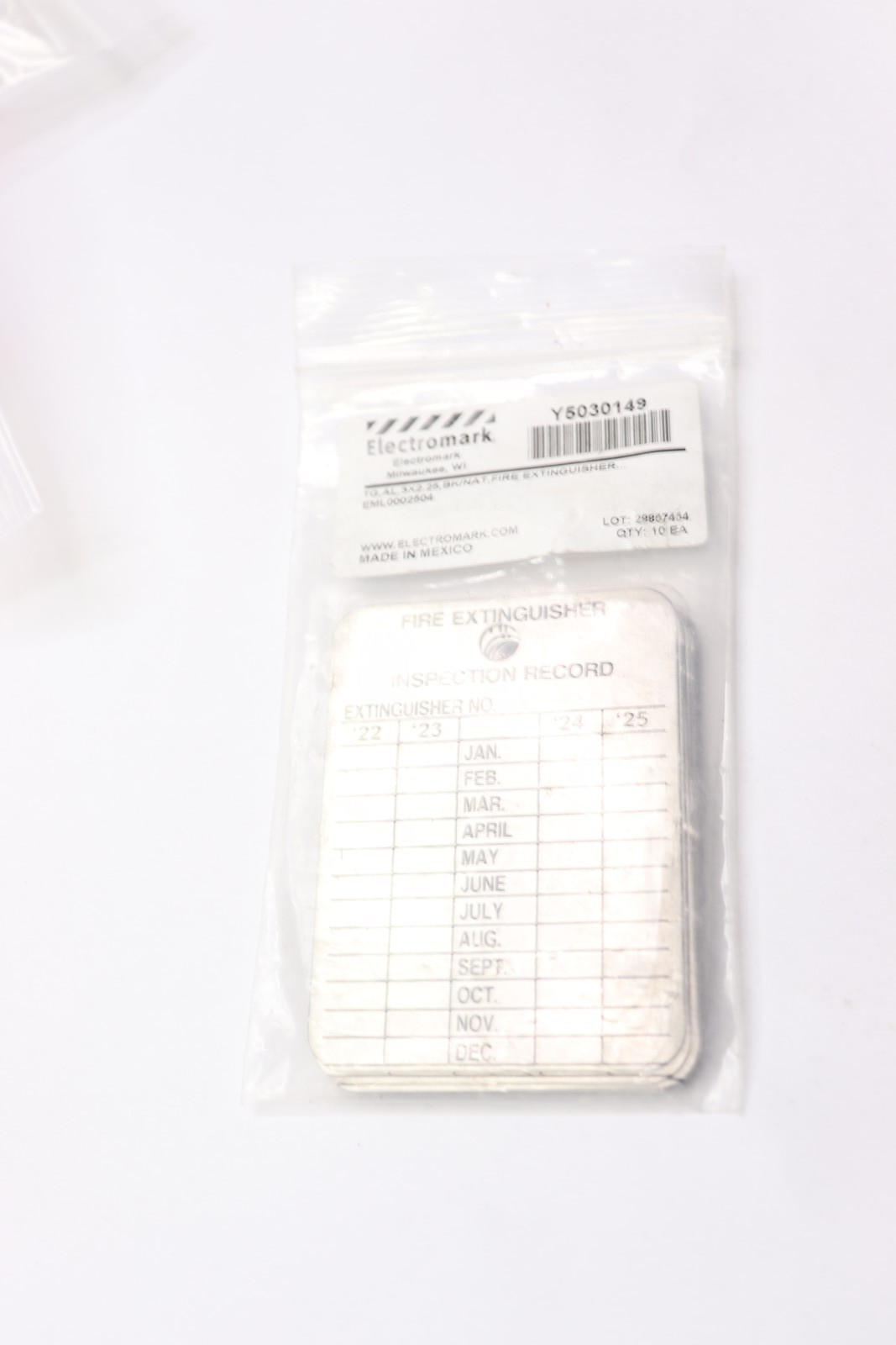(10-Pk) Electromark Fire Extinguisher Tags Aluminum Date/Month 2022-2025