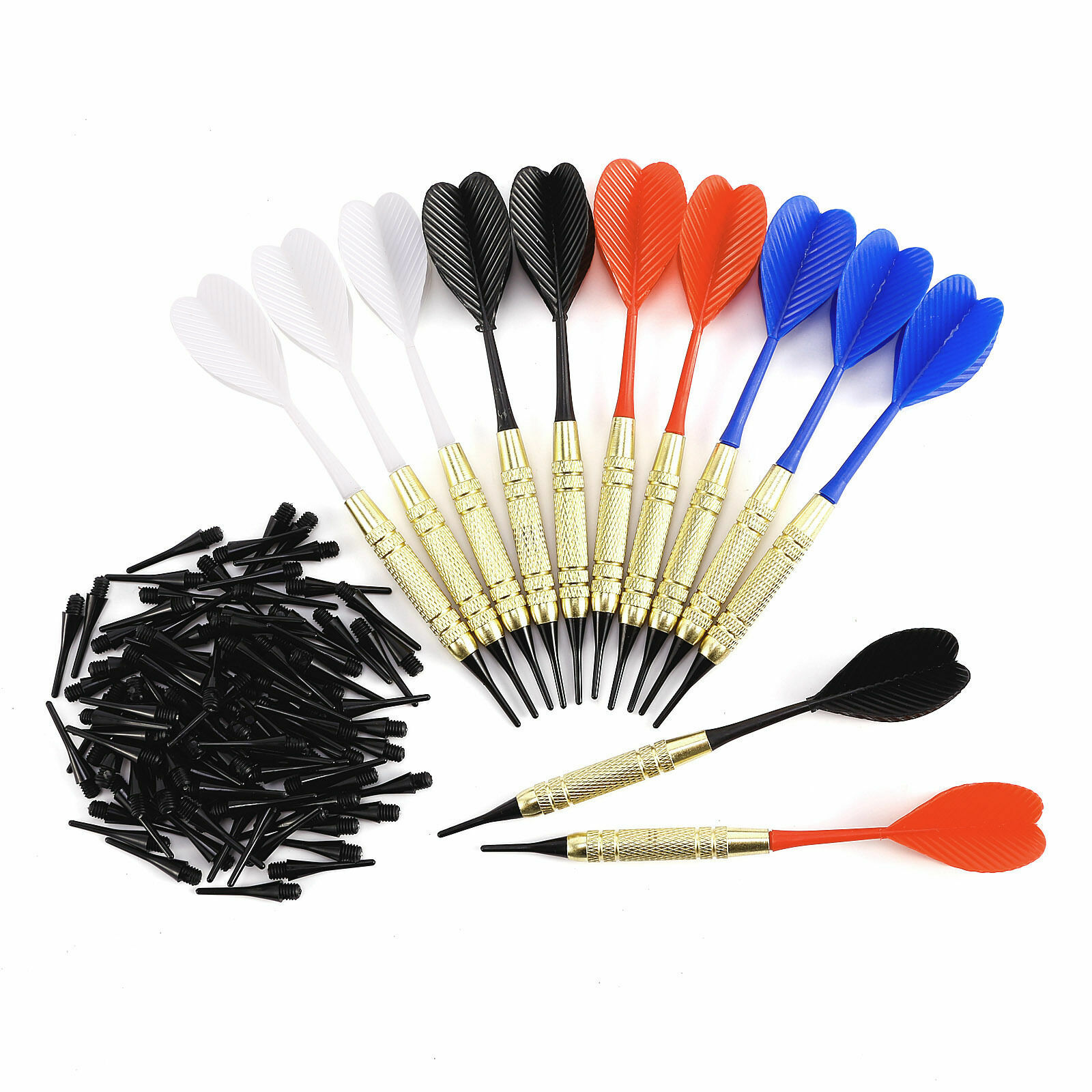 12pcs (4 Colors) Plastic Needle Dart Arrows with 100 Replacement Soft Dart Tips