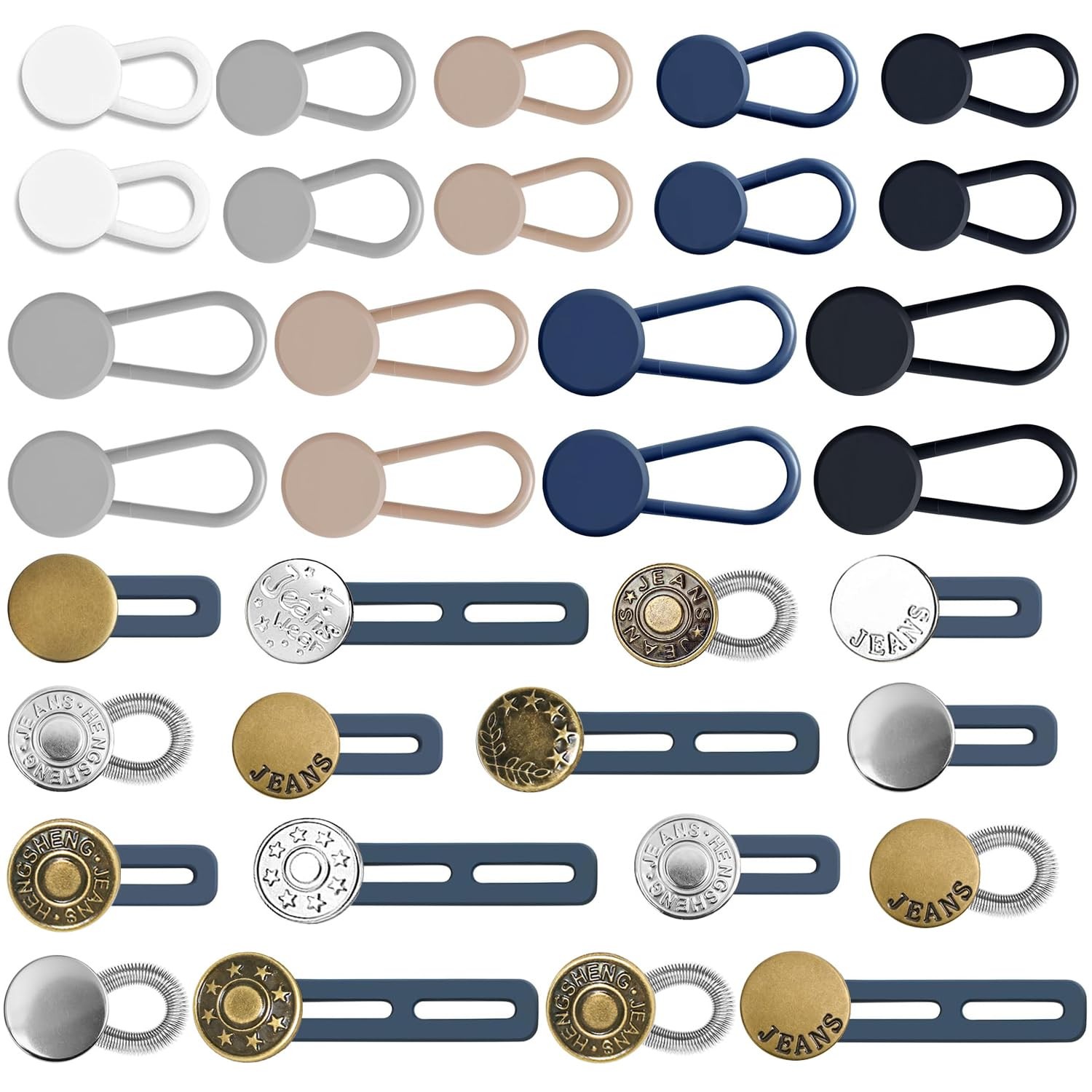 36 Pcs Button Extenders for Jeans, Pants Waistband Assorted,Black