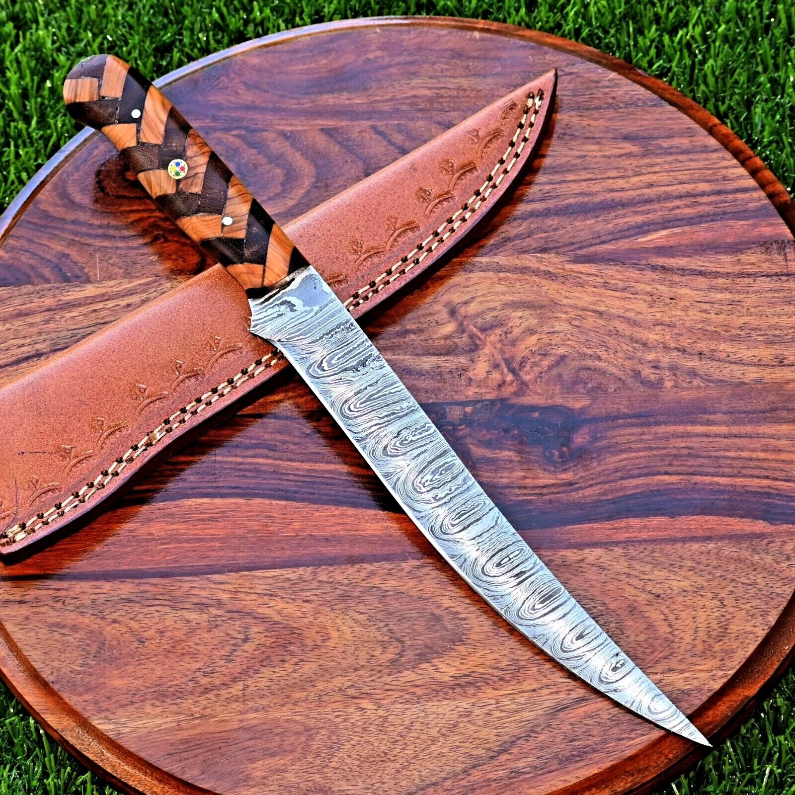Handmade Damascus steel Fillet Knife Set WITH BEAUTIFUL LEATHER BAG